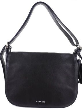 19921 Coach Black Leather Flap Shoulder Bag